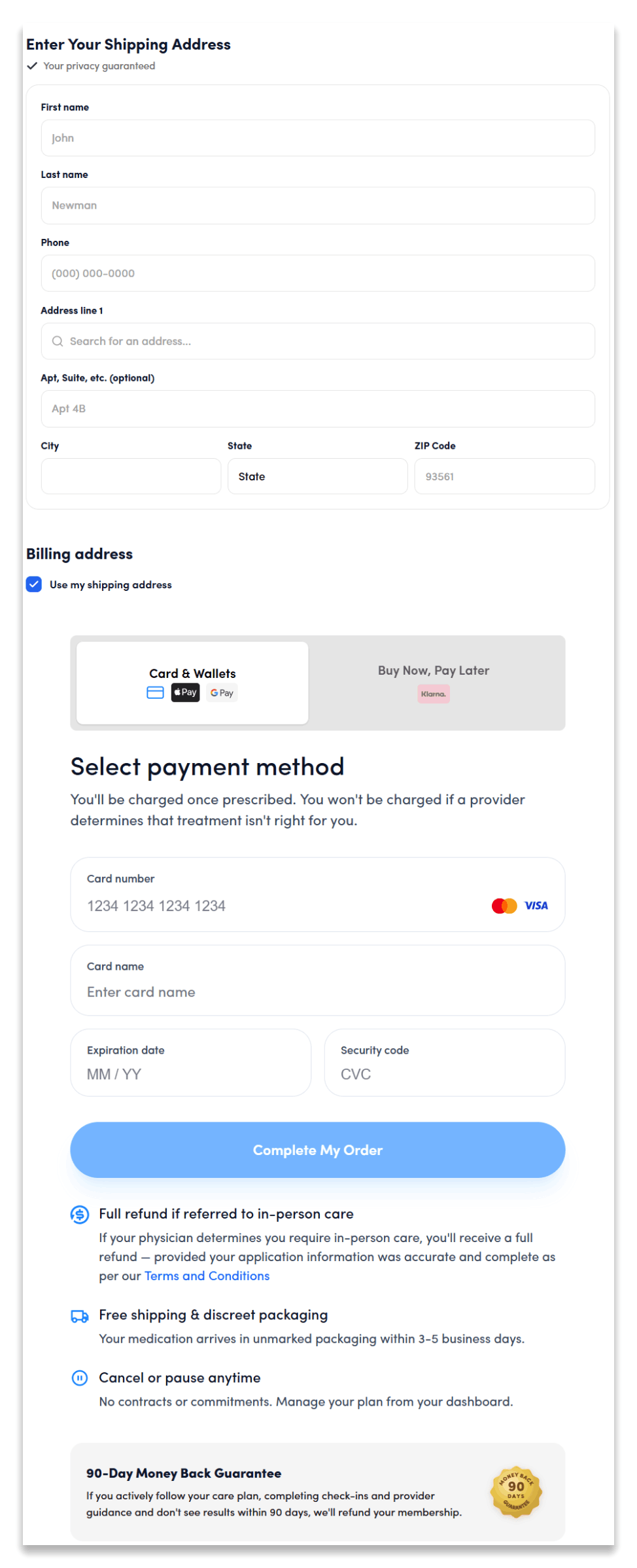 HumeCare secure checkout page